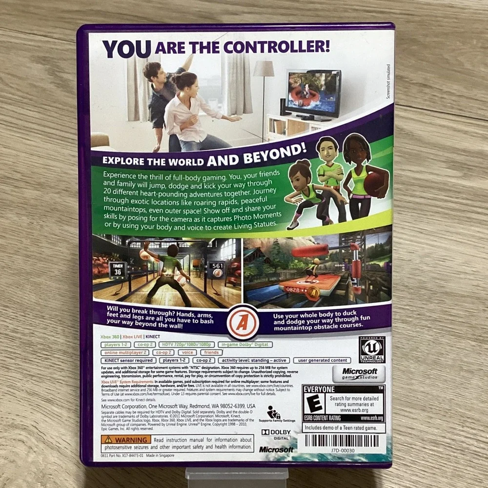 Xbox 360 Kinect Adventures Video Game‎ Disc Case Manual Microsoft Game Studios